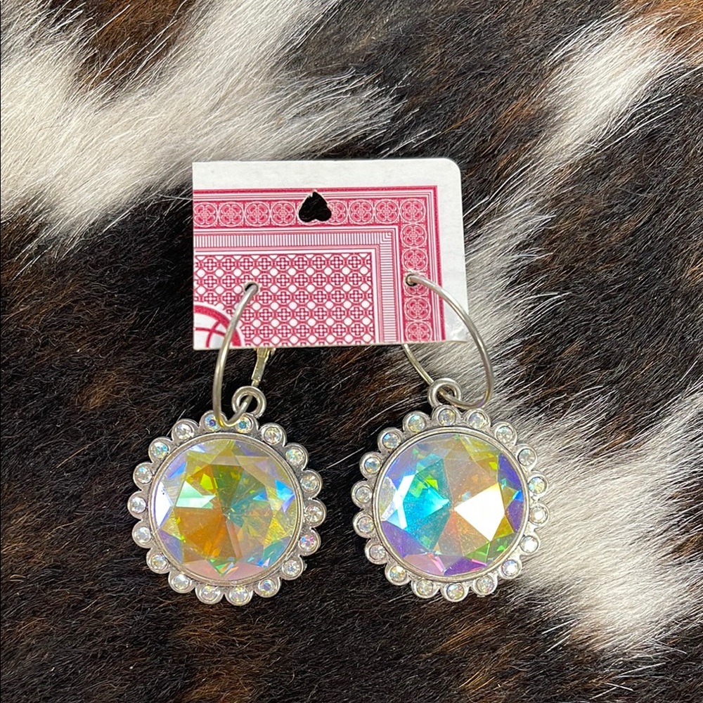 Silver Dangle Earrings with Holographic Crystal